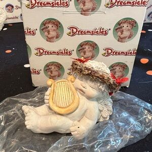 Dreamsicle Cherub with Harp Figurine